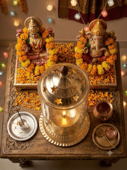 Brass Akhand Diya with Glass Cover & Stand – Traditional Pooja Lamp