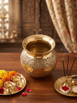 Brass Engraved Embossed Lota / Kalash – Traditional Pooja Kalash