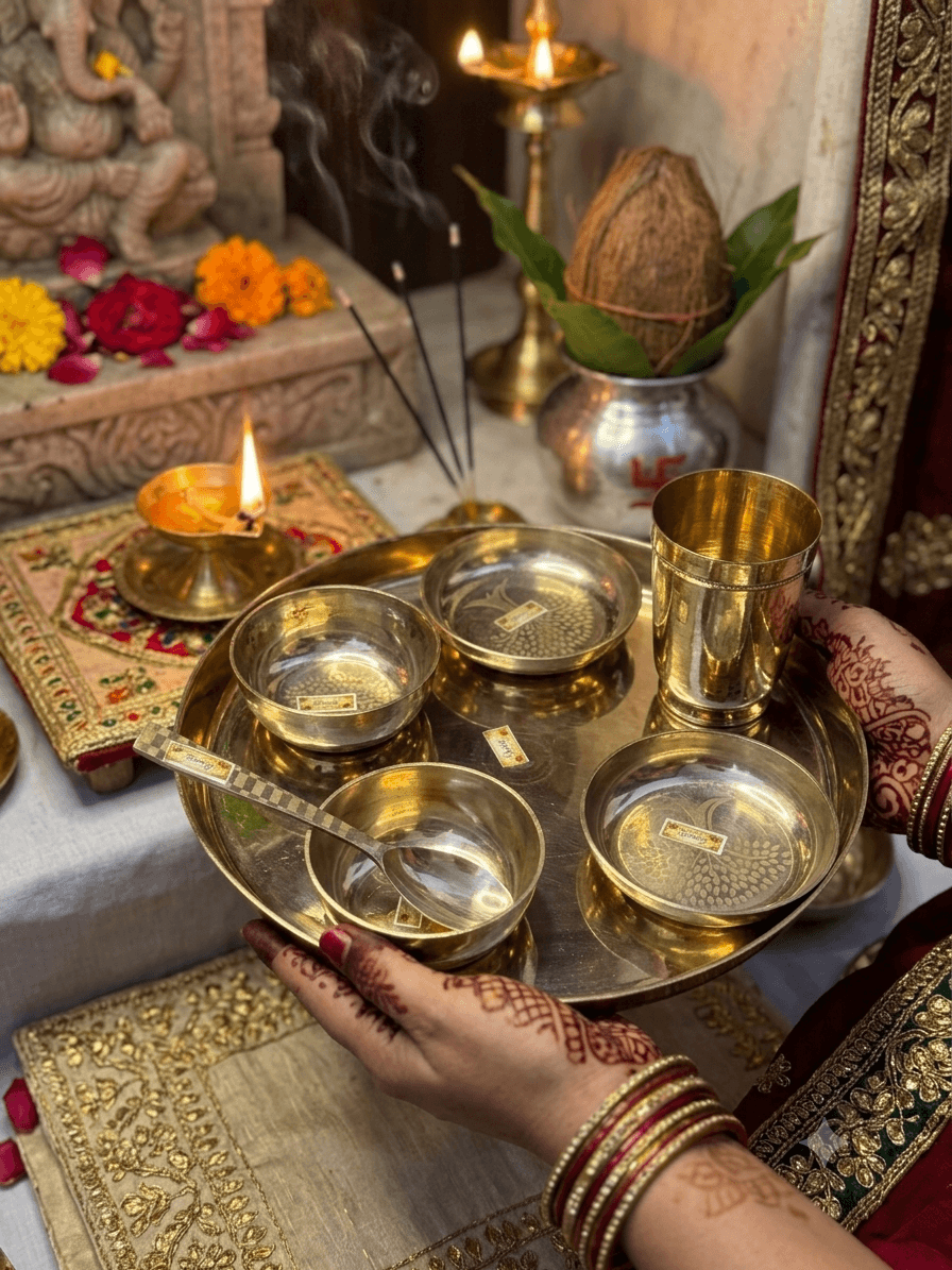 Brass Dinner Thali Set  | Traditional Brass Dining Set