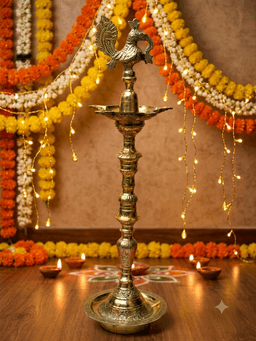 Traditional Handcrafted Brass Peacock Diya Stand