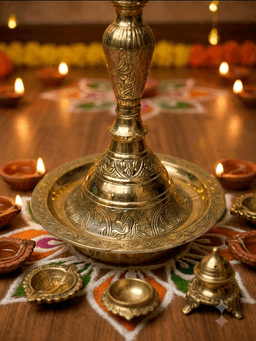 Traditional Handcrafted Brass Peacock Diya Stand