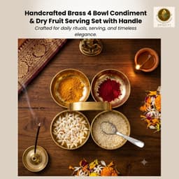 Brassify Pure Brass Chokhra (4 Bowl Serving Set) | Traditional Brass Dry Fruit & Condiment Server with Handle for Pooja & Home Decor