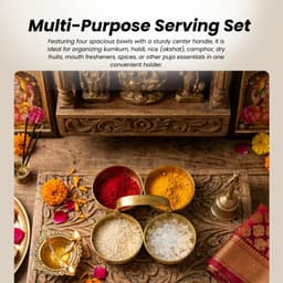 Brassify Pure Brass Chokhra (4 Bowl Serving Set) | Traditional Brass Dry Fruit & Condiment Server with Handle for Pooja & Home Decor