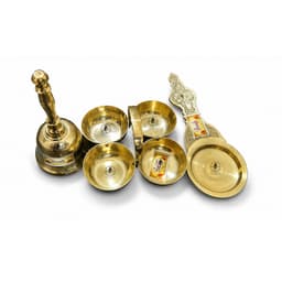 Brassify Traditional Brass Pooja Essentials Set | Pure Brass Bell, Kapoor Dani & 4 Bowl Pooja Set for Home Temple