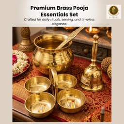 Brassify Premium Brass Pooja Essentials Set | Brass Bell, Pooja Lota with Spoon & Chokhre