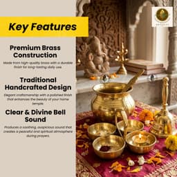 Brassify Premium Brass Pooja Essentials Set | Brass Bell, Pooja Lota with Spoon & Chokhre