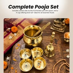 Brassify Premium Brass Pooja Essentials Set | Brass Bell, Pooja Lota with Spoon & Chokhre