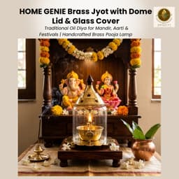 Brassify Home Genie Brass Akhand Jyot with Glass Cover & Dome Lid | Pure Brass Oil Diya for Mandir, Pooja & Aarti