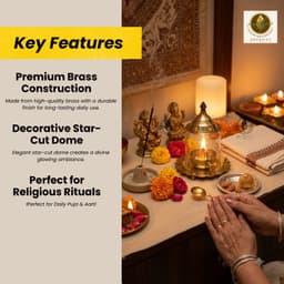 Brassify Home Genie Brass Akhand Jyot with Glass Cover & Dome Lid | Pure Brass Oil Diya for Mandir, Pooja & Aarti