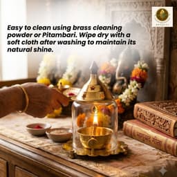 Brassify Home Genie Brass Akhand Jyot with Glass Cover & Dome Lid | Pure Brass Oil Diya for Mandir, Pooja & Aarti