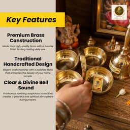 Brassify Pure Brass 4 Chokhre with Hand Bell Set | Traditional Brass Pooja Essentials for Home Mandir