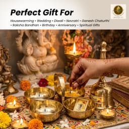 Brassify Pure Brass 4 Chokhre with Hand Bell Set | Traditional Brass Pooja Essentials for Home Mandir