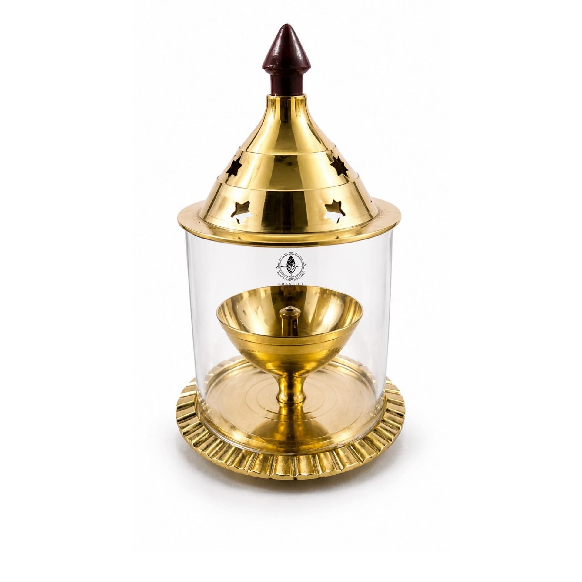 Brassify Home Genie Brass Akhand Jyot with Glass Cover & Dome Lid | Windproof Brass Diya for Home Mandir & Pooja