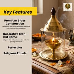 Brassify Home Genie Brass Akhand Jyot with Glass Cover & Dome Lid | Windproof Brass Diya for Home Mandir & Pooja