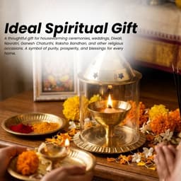 Brassify Home Genie Brass Akhand Jyot with Glass Cover & Dome Lid | Windproof Brass Diya for Home Mandir & Pooja