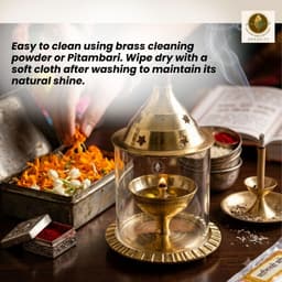 Brassify Home Genie Brass Akhand Jyot with Glass Cover & Dome Lid | Windproof Brass Diya for Home Mandir & Pooja