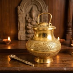 Brassify Pure Brass Gangajal Kalash with Brass Spoon | Holy Water Pot for Pooja, Abhishek & Temple Rituals