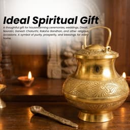 Brassify Pure Brass Gangajal Kalash with Brass Spoon | Holy Water Pot for Pooja, Abhishek & Temple Rituals