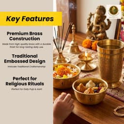 Brassify Pure Brass Drinking Glass with 2 Brass Bowls Set | Traditional Brass Water Glass & Katori Set for Home, Dining & Pooja