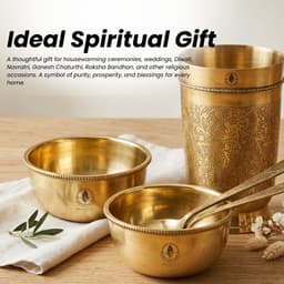 Brassify Pure Brass Drinking Glass with 2 Brass Bowls Set | Traditional Brass Water Glass & Katori Set for Home, Dining & Pooja