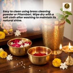 Brassify Pure Brass Drinking Glass with 2 Brass Bowls Set | Traditional Brass Water Glass & Katori Set for Home, Dining & Pooja