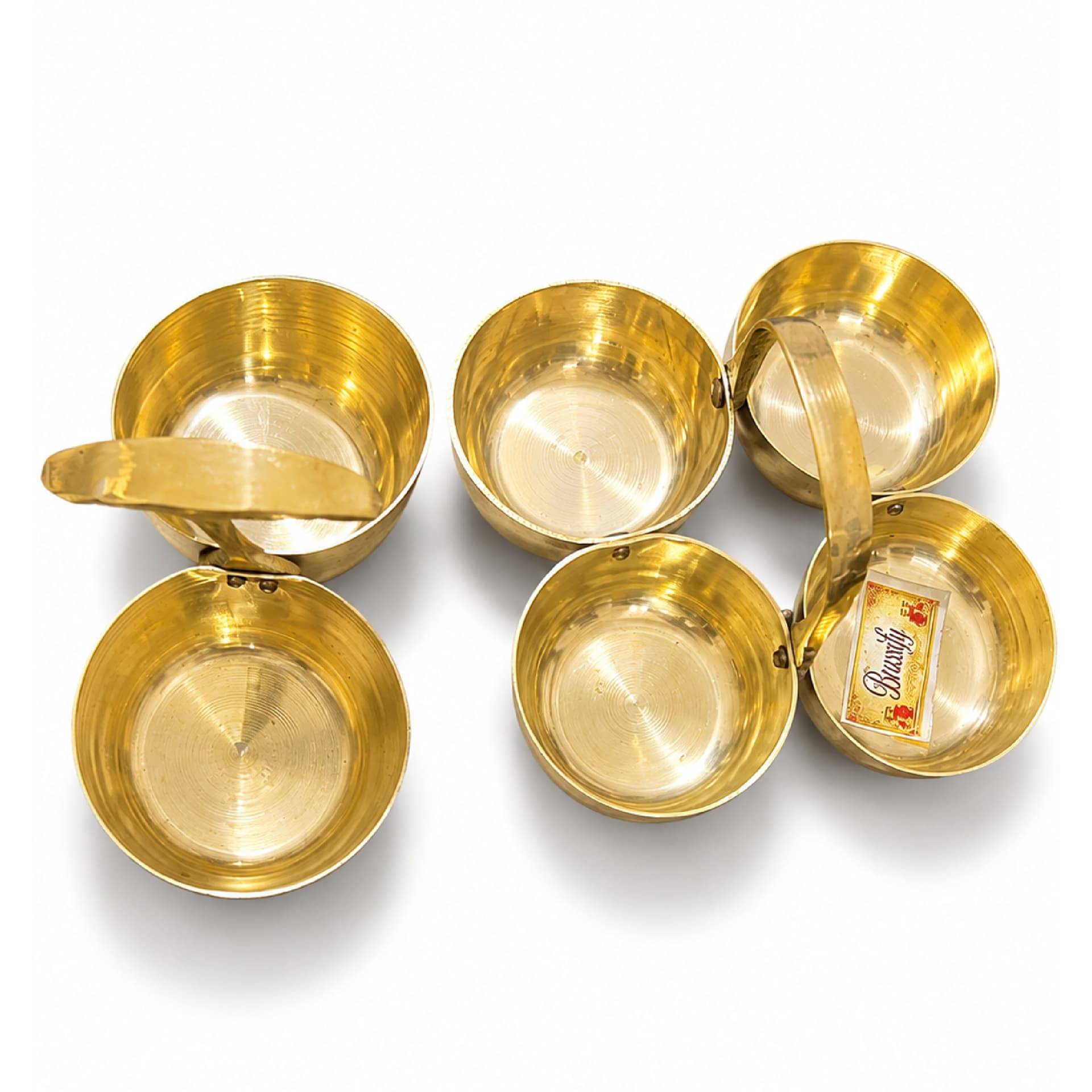 Brassify Pure Brass Katori Set | 6-Piece Brass Bowls with Handles | Traditional Pooja, Prasad & Serving Bowls