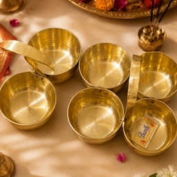 Brassify Pure Brass Katori Set | 6-Piece Brass Bowls with Handles | Traditional Pooja, Prasad & Serving Bowls