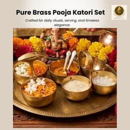 Brassify Pure Brass Katori Set | 6-Piece Brass Bowls with Handles | Traditional Pooja, Prasad & Serving Bowls