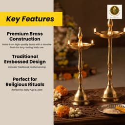 Brassify Traditional Brass Deepam Diya Lamp Set of 2 | Tall Brass Oil Lamp for Puja, Temple & Home Décor