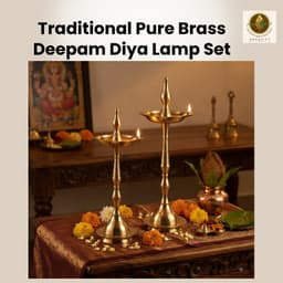 Brassify Traditional Brass Deepam Diya Lamp Set of 2 | Tall Brass Oil Lamp for Puja, Temple & Home Décor