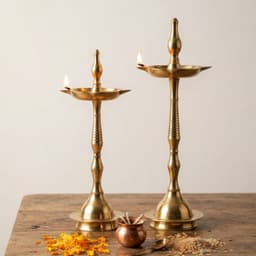 Brassify Traditional Brass Deepam Diya Lamp Set of 2 | Tall Brass Oil Lamp for Puja, Temple & Home Décor