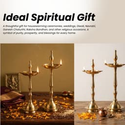 Brassify Traditional Brass Deepam Diya Lamp Set of 2 | Tall Brass Oil Lamp for Puja, Temple & Home Décor