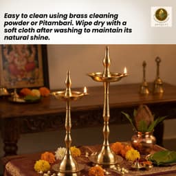 Brassify Traditional Brass Deepam Diya Lamp Set of 2 | Tall Brass Oil Lamp for Puja, Temple & Home Décor