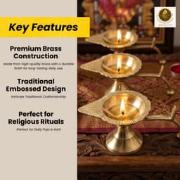 Brassify Brass Diya Set of 3 – Traditional Decorative Leaf Design Oil Lamps for Pooja, Diwali & Home Décor