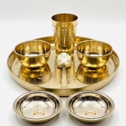 Brassify Pure Brass Dinner Set | Traditional Brass Thali Set with Bowls, Glass & Spoon for Home & Festive Dining