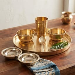 Brassify Pure Brass Dinner Set | Traditional Brass Thali Set with Bowls, Glass & Spoon for Home & Festive Dining