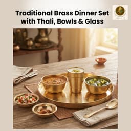 Brassify Pure Brass Dinner Set | Traditional Brass Thali Set with Bowls, Glass & Spoon for Home & Festive Dining