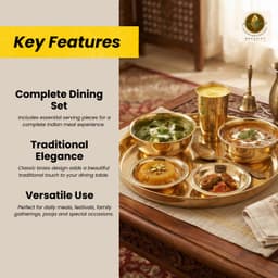 Brassify Pure Brass Dinner Set | Traditional Brass Thali Set with Bowls, Glass & Spoon for Home & Festive Dining