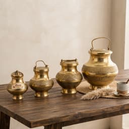 Brassify Antique Brass Ganga Jal Kalash Set | Traditional Pooja Kalash Set of 4