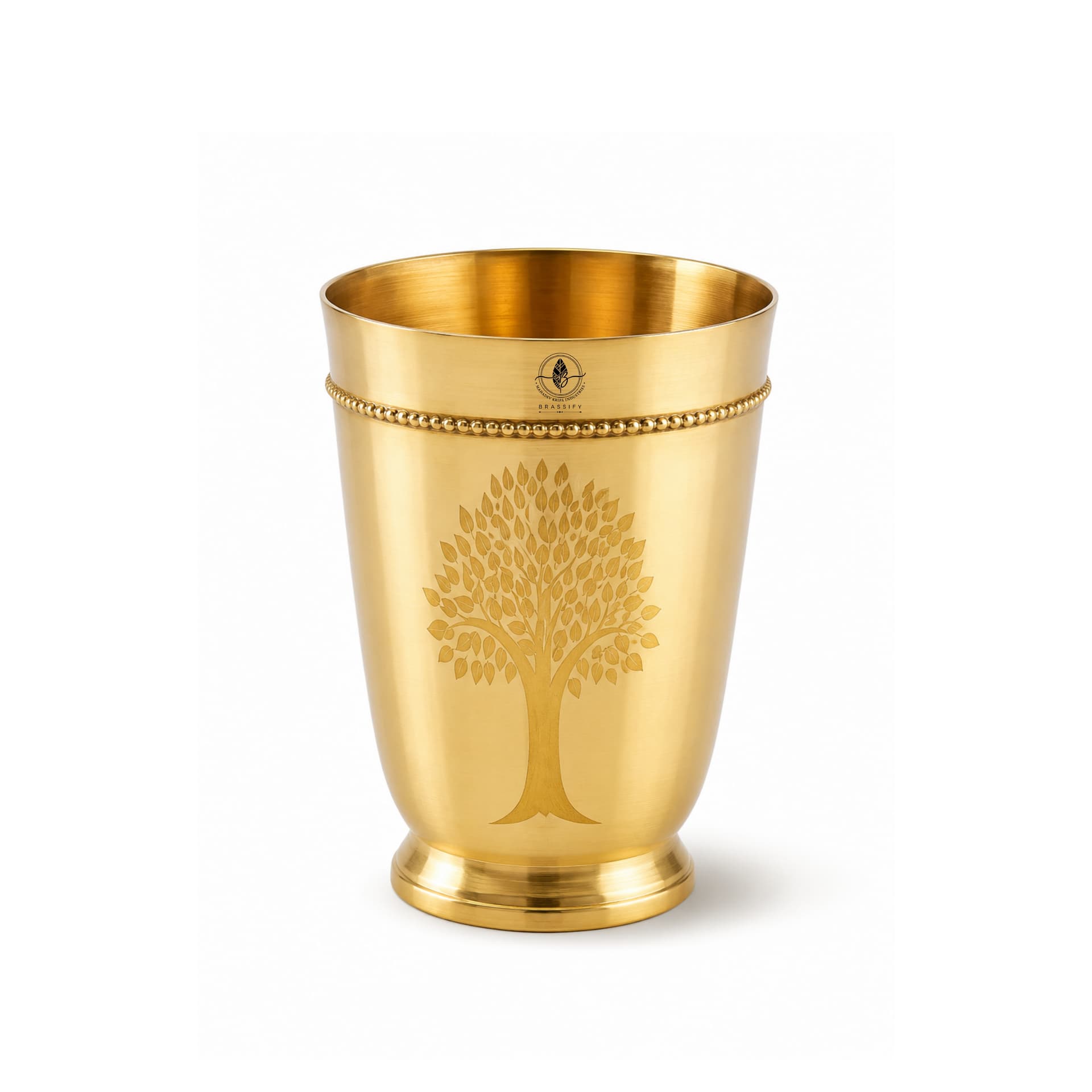 BRASSIFY Premium Brass Drinking Glass with Tree of Life Engraving | Elegant Brass Water Tumbler | Traditional Metal Glass for Home, Dining & Gifting