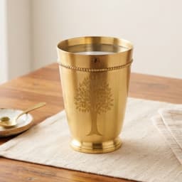 BRASSIFY Premium Brass Drinking Glass with Tree of Life Engraving | Elegant Brass Water Tumbler | Traditional Metal Glass for Home, Dining & Gifting