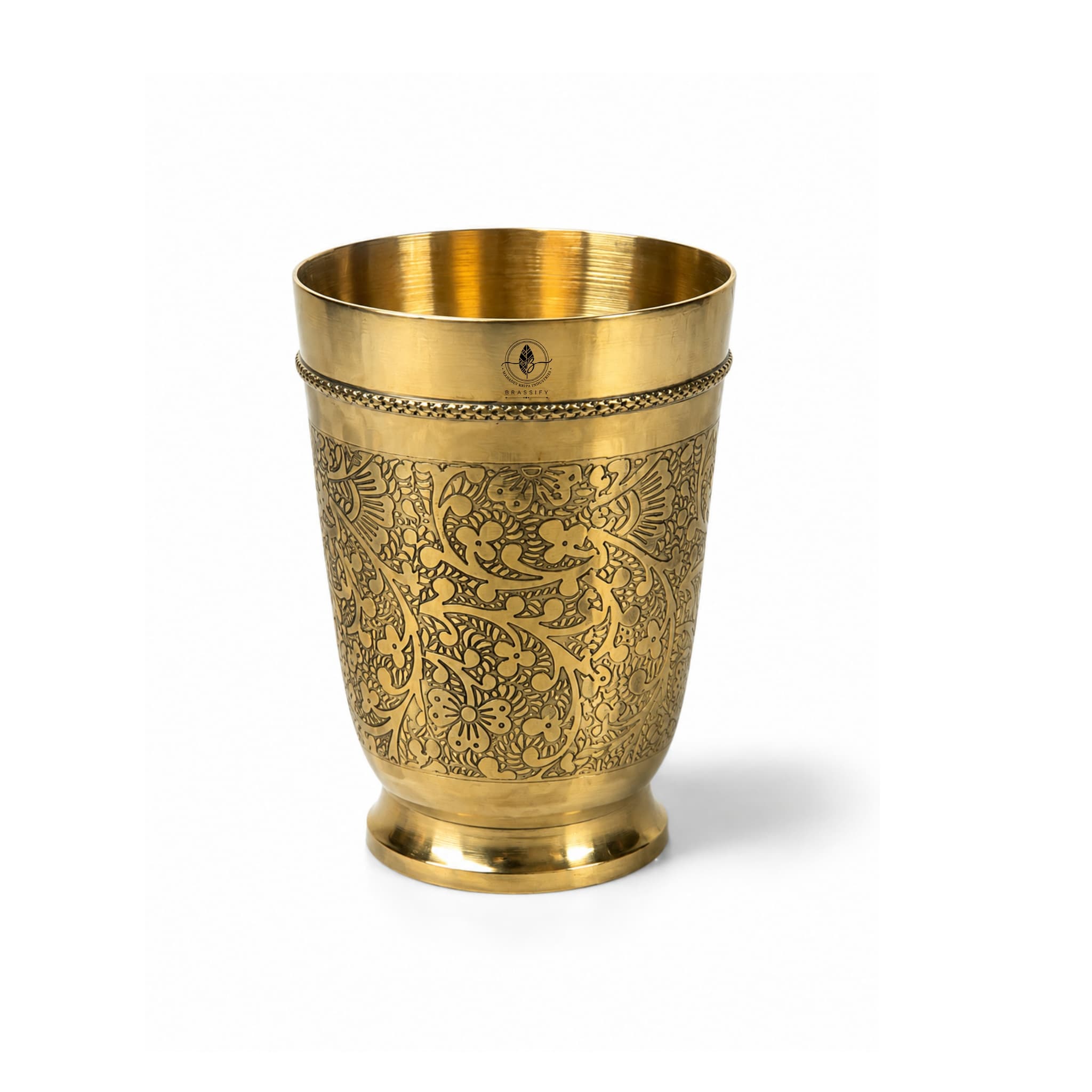 BRASSIFY Premium Engraved Brass Drinking Glass | Handcrafted Brass Tumbler for Water & Traditional Servew