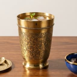 BRASSIFY Premium Engraved Brass Drinking Glass | Handcrafted Brass Tumbler for Water & Traditional Servew