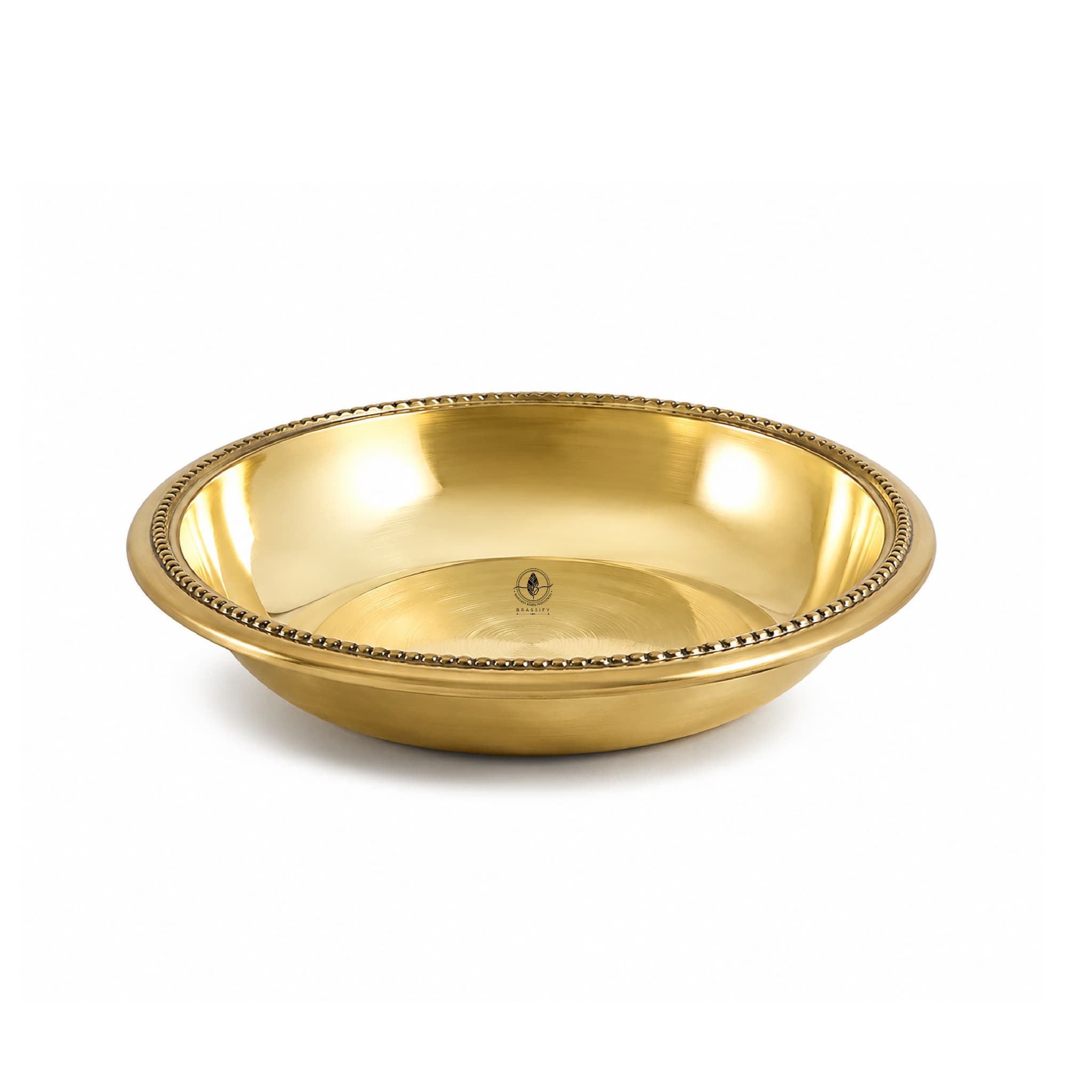 BRASSIFY Premium Brass Bowl with Decorative Beaded Rim | Traditional Brass Serving & Pooja Bowl for Home Décor