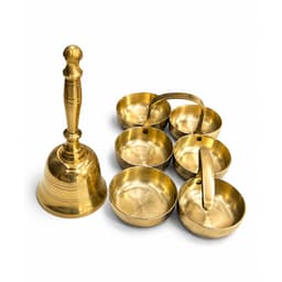 BRASSIFY Premium Brass Bell & Bowl Set | Handcrafted Brass Puja Bell with Decorative Bowls