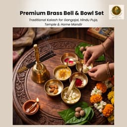 BRASSIFY Premium Brass Bell & Bowl Set | Handcrafted Brass Puja Bell with Decorative Bowls