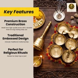 BRASSIFY Premium Brass Bell & Bowl Set | Handcrafted Brass Puja Bell with Decorative Bowls