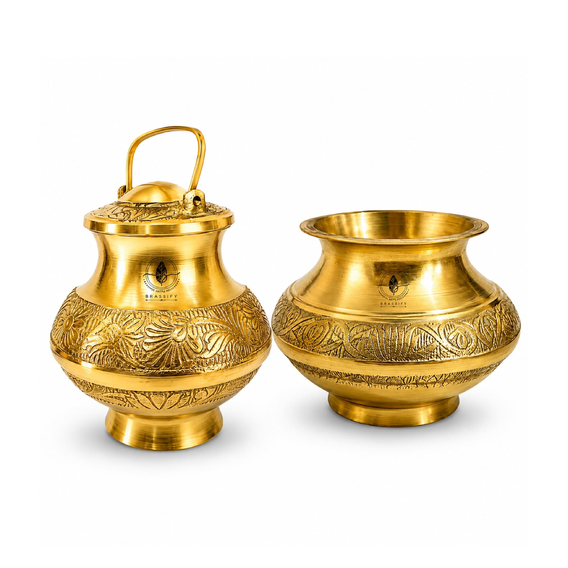 Brassifyl Handcrafted Brass Embossed Kalash Set | Traditional Indian Pooja Kalash for Home Décor & Festive Celebrations