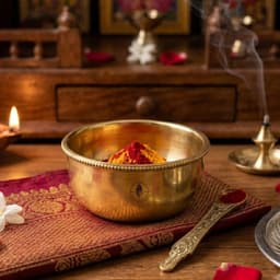 Brassifyl Pure Brass Pooja Bowl with Decorative Spoon | Traditional Kumkum & Haldi Bowl for Puja, Mandir & Festive Rituals
