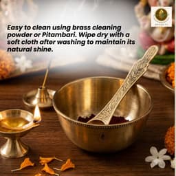 Brassifyl Pure Brass Pooja Bowl with Decorative Spoon | Traditional Kumkum & Haldi Bowl for Puja, Mandir & Festive Rituals
